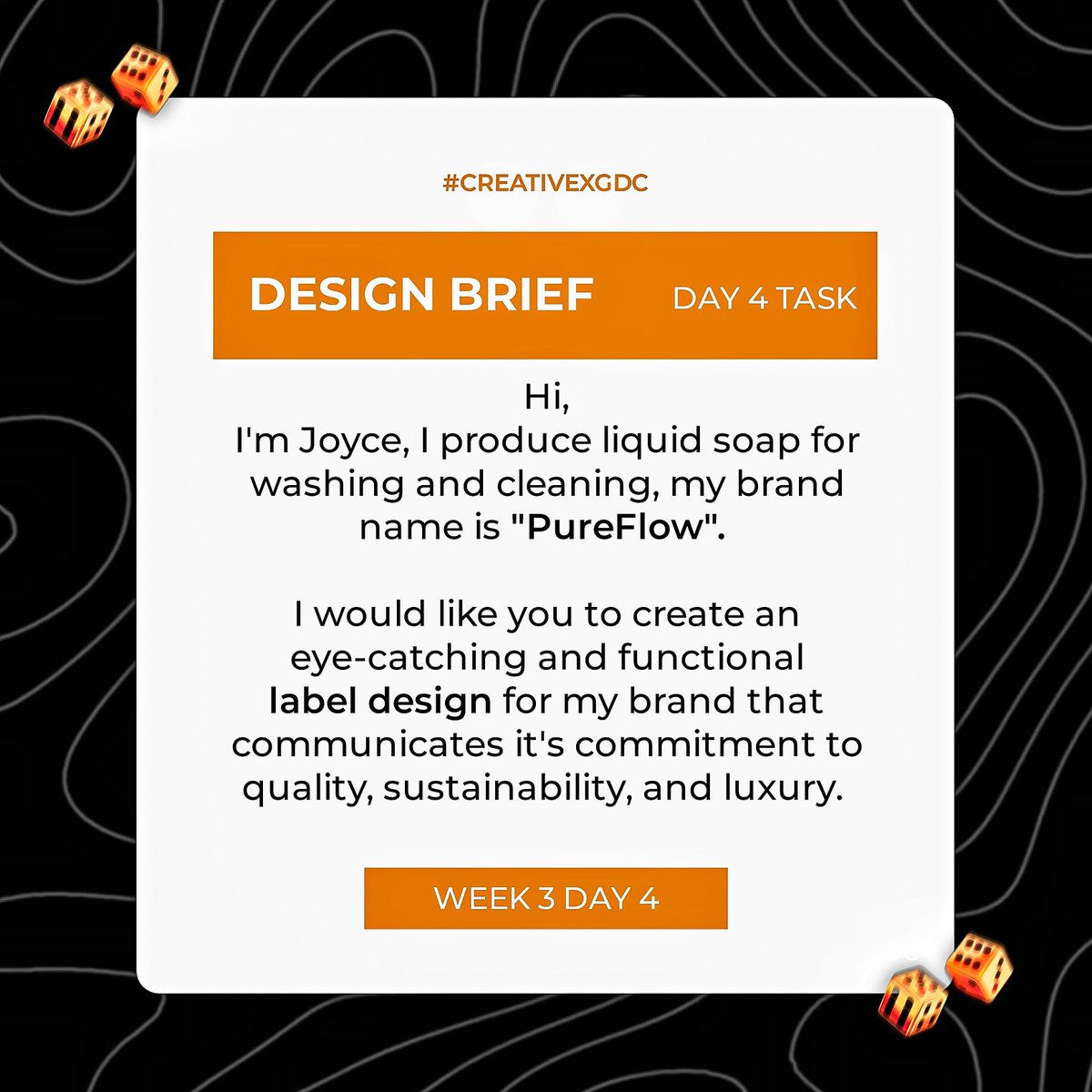 sandixdesigns's tweet photo. Week 3 Day 4 Design Challenge ๐ฅ
A product Label design for PureFlow
PS: Send a dm Let's handle your next design project ๐ค
#CREATIVEXGDC https://t.co/j06Jk6cOFe