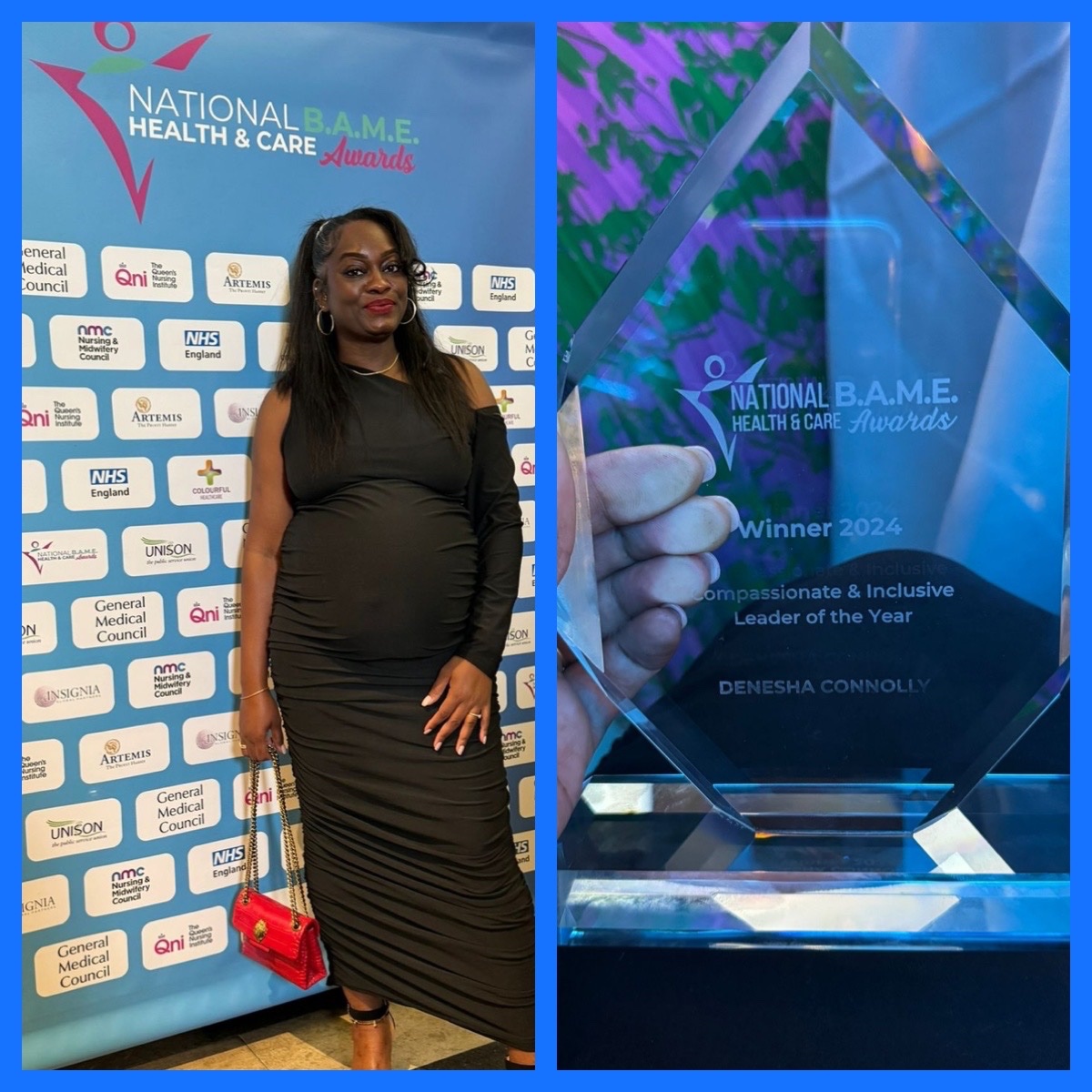 SarahHarper1412's tweet photo. So proud of @BowenDenesha for winning the Compassionate and inclusive leader of the year award at the @BAME_HCA awards tonight!! So proud of you and how far you’ve come!! 💙 @uhbtrust https://t.co/EdzJC3NH8H