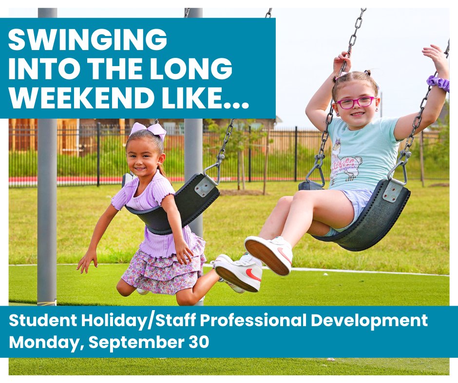 We're pretty sure our students are swinging into the long weekend with smiles like these on their faces! 

Don't forget that Monday, September 30 is a Student Holiday and Staff Professional Development Day. 

We'll see students back on Tuesday!