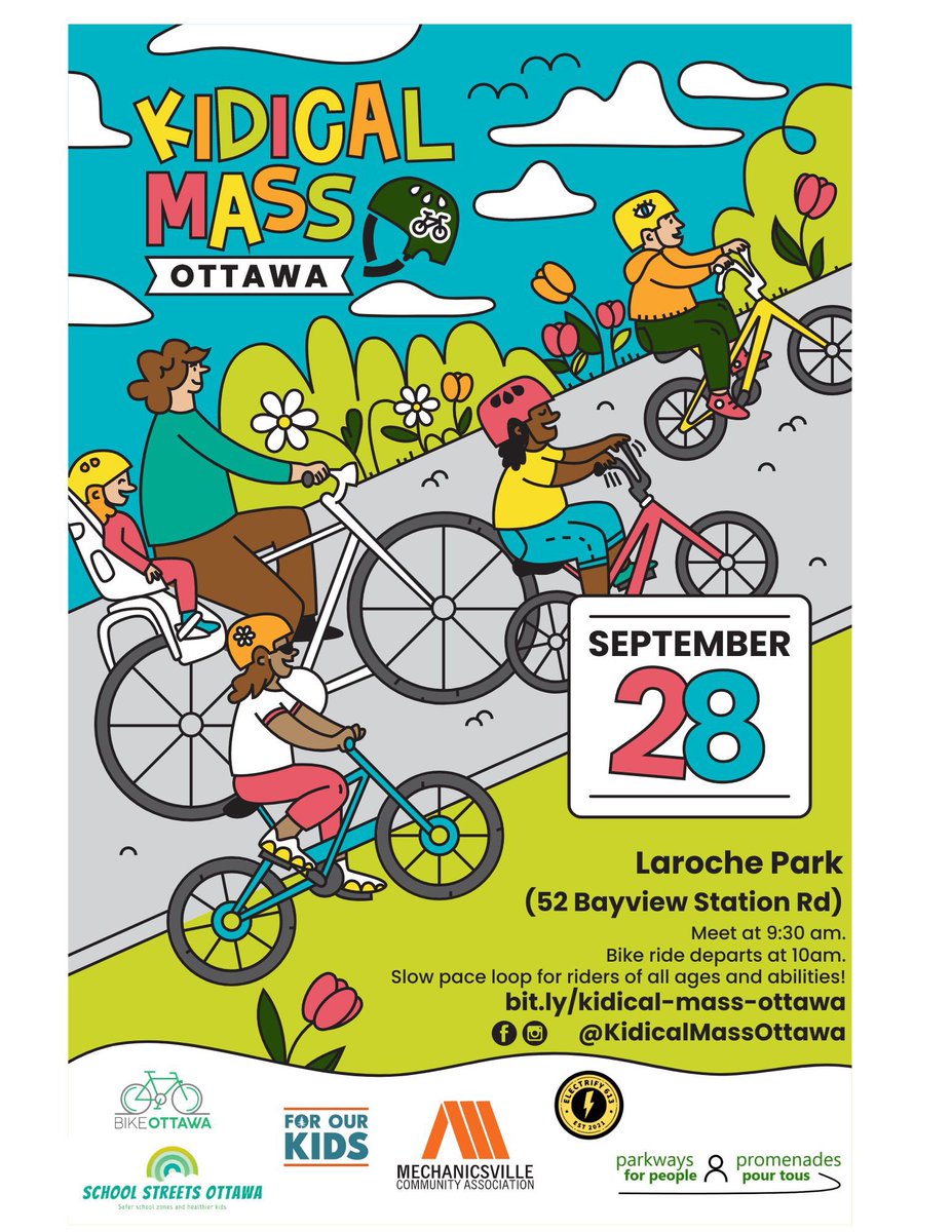 Ride in car-free paths and then join us 
to enjoy some free coffee (thank you <a href="/happygoatcoffee/">Happy Goat Coffee Co.</a>) and free ice cream (thank you <a href="/TheMerryDairy/">The Merry Dairy</a>) and free smiles (thank you 🚲) 

We will also be accepting donations for <a href="/OCH_LCO/">OCH_LCO</a> program #HoponBikes.

eventbrite.ca/e/kidical-mass…