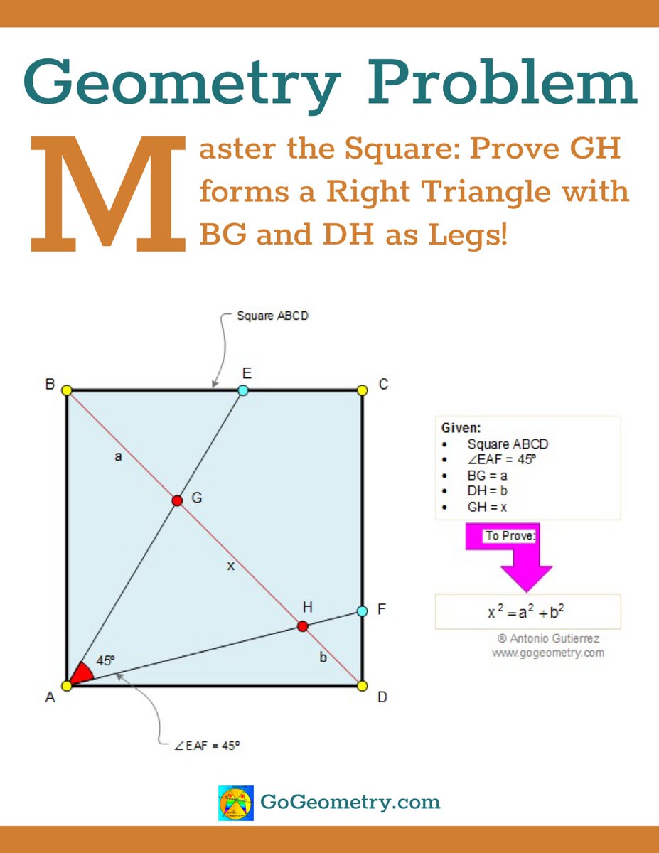 gogeometry's tweet image. 🔺 Master the Square! 🔺
Can you prove that GH forms a right triangle with BG and DH as its legs?🧠

✨Details: gogeometry.com/problem/p367_s… 

#GeometryChallenge #MathMastery #RightTriangle #SquareGeometry #MathPuzzles #ProveIt #GeometricProofs #MathIsFun #STEM #LearnWithMe