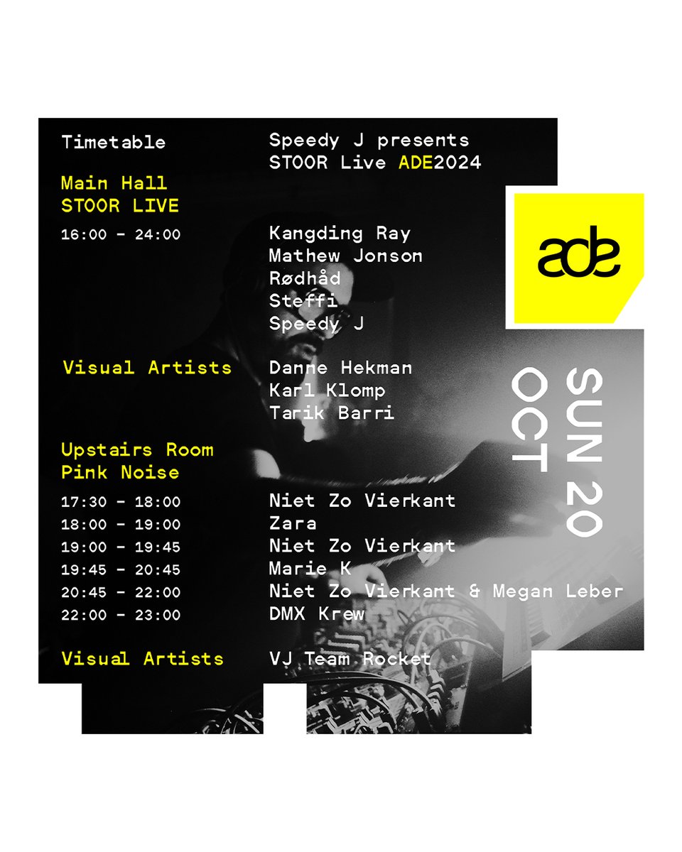 STOOR Live ADE is getting closer! Here's the complete lineup and timetables for both days. Saturday is sold out. The final tickets for Sunday are moving fast. See you there! <a href="/stoorlab/">STOOR</a> <a href="/ParadisoAdam/">Paradiso Amsterdam</a>