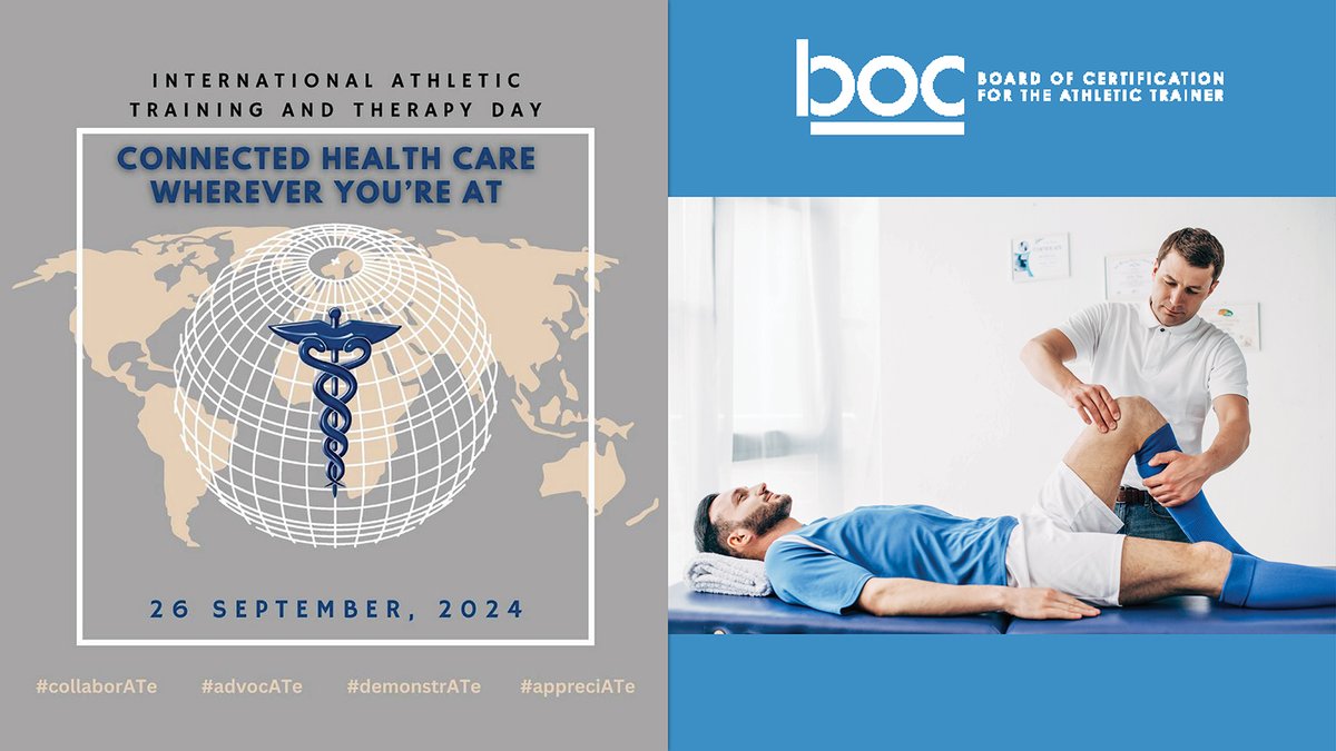 Happy International Athletic Training &amp; Therapy Day from the BOC! Learn more at wfatt.org. #IATTD24 #CollaborATe, #AdvocATe, #DemonstrATe, #AppreciATe, #athletictrainer, #AT4ALL, #athletictraining