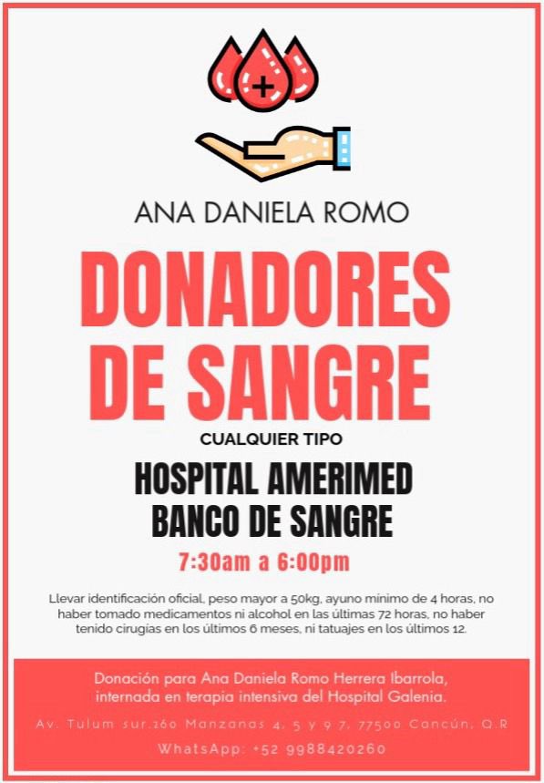 damascruzroja's tweet photo. Servicio social #urgente se solicita sangre Dani te necesita esta muy delicada #SalvamosVidas #tupuedes #salvarla @VivoEnCancun https://t.co/6kQcrJhtzv