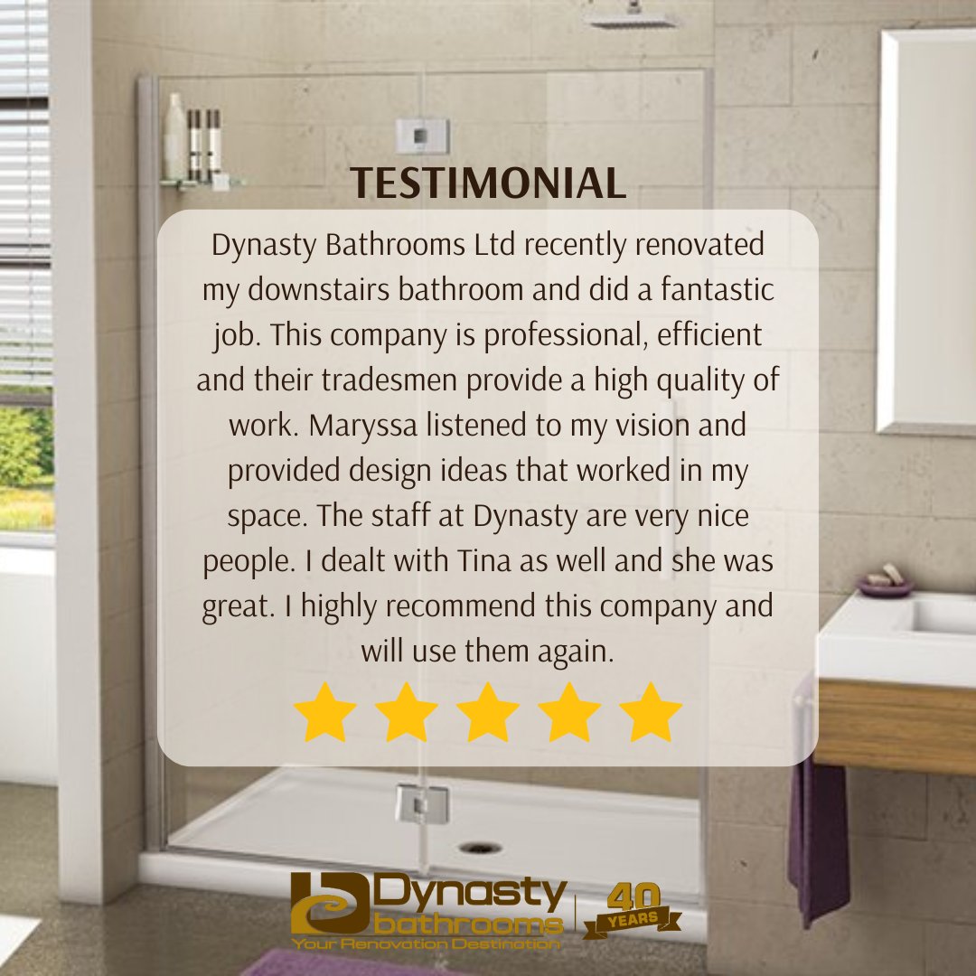 We are so grateful for all the kind words and amazing reviews our customers have shared. Your feedback fills us with positivity and motivation every day! 🙏💙

At Dynasty Bathrooms, we strive to deliver the best in service, quality, and care—and it’s all possible because of YOU.
