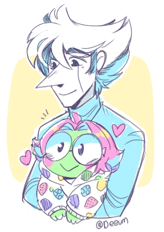 Deeum's tweet image. Self indulgent OC just for me

blue one is older, but matches the theme.
Also ignore the size discrepancies

im a magical freg