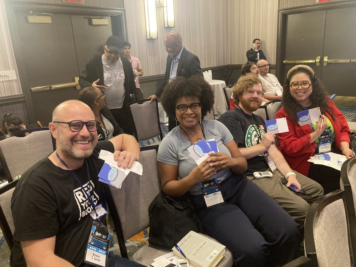 RepYourBlock's tweet photo. County Committee members writing postcards for Harris/Walz during downtime at today’s County Committee meeting! https://t.co/y7ER6UoIXR