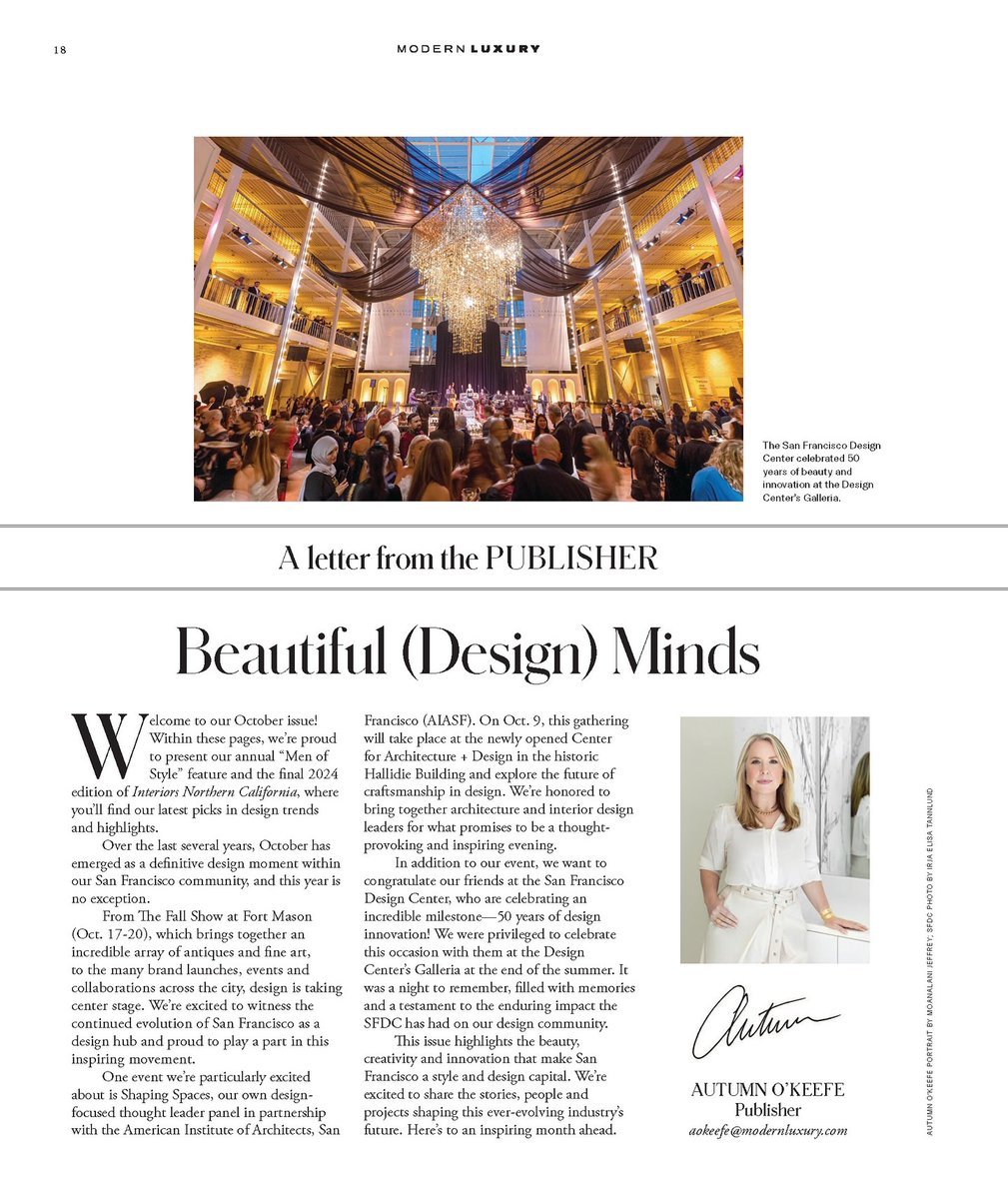 We’re pleased to announce that Michael Moore, our Director of Marketing, has been featured in the ”Men of Style” of San Francisco Magazine’s October issue. SFDC’s 50th Anniversary is also featured in this special edition #sanfranciscomagazine #menofstyle #sfdc50 #sfdesigncenter