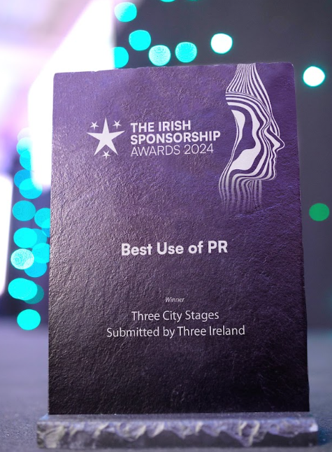 SponsAwards's tweet photo. Congratulations to @ThreeIreland for winning the Best Use of PR award! #SponsAwards https://t.co/7j7cibcUGI