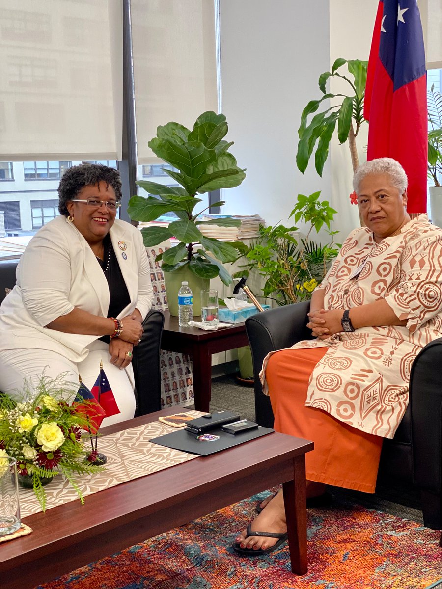 A Meeting of our Powerful Leaders!

<a href="/AOSISChair/">AOSIS</a> Honourable Fiamē Naomi Mataʻafa, Prime Minister of Samoa, was pleased to welcome the Honourable <a href="/miaamormottley/">Mia Amor Mottley</a> , Prime Minister of Barbados, to discuss the pressing issues facing our small island developing states.

#IslandsLead