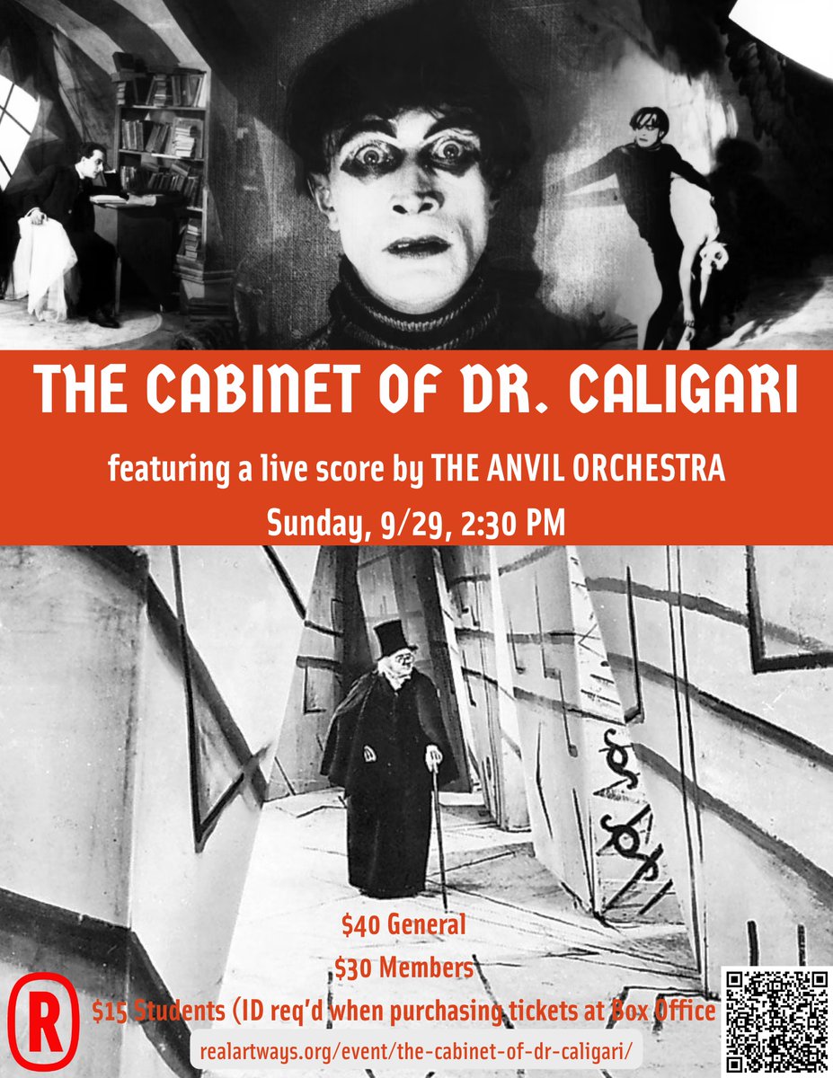 Real Art Ways (@realartways) on Twitter photo This Sunday, 9/29, 2:30p - get tix to see silent classic The Cabinet of Dr. Caligari live scored by The Anvil Orchestra in our theater. realartways.easy-ware-ticketing.com/generaladmissi… This Sunday, 9/29, 2:30p - get tix to see silent classic The Cabinet of Dr. Caligari live scored by The Anvil Orchestra in our theater. realartways.easy-ware-ticketing.com/generaladmissi…