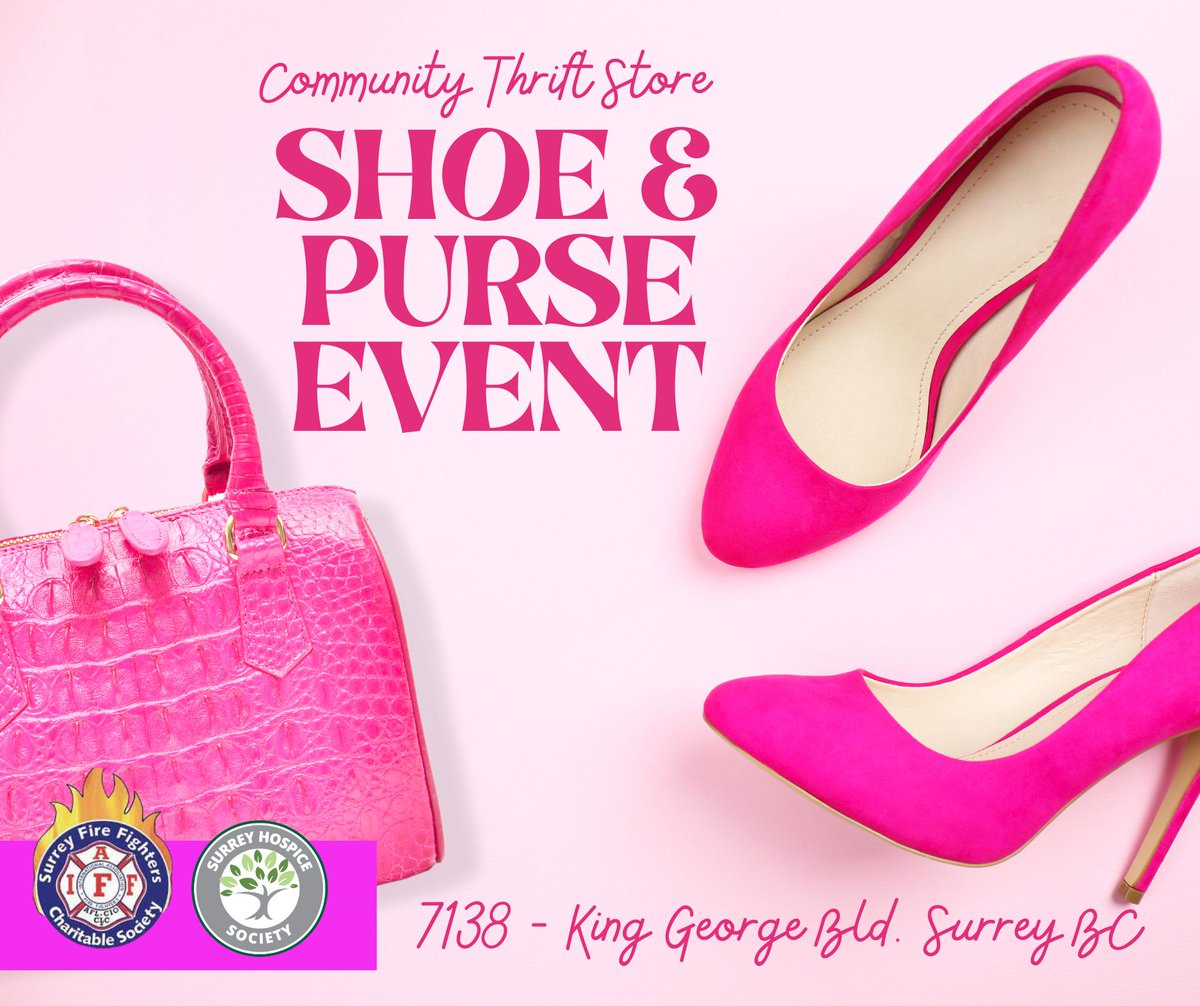 This Saturday, September 28th 2024! Please come check out our fabulous shoe &amp; purse event. A wide assortment of adult &amp; children's shoes &amp; purses. For hours and location visit: shscommunitythriftstore.com/contact #surreyBC #Newton #cityofsurrey #surreyfirefighterscharitablesociety