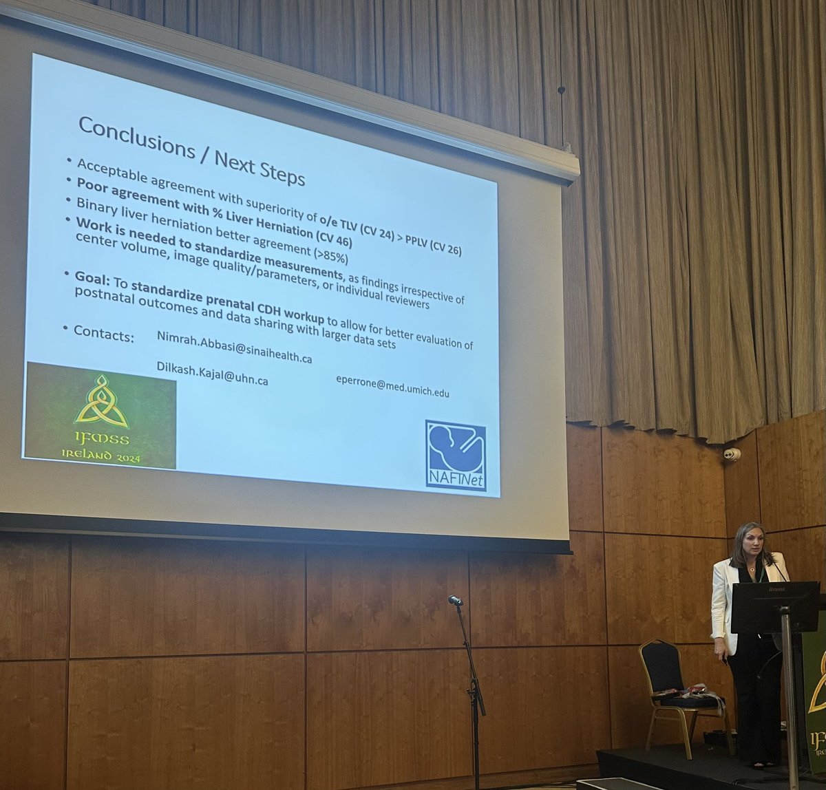 On behalf of <a href="/NAFTNet/">NAFTNet</a> and her co-authors, <a href="/perrone_erin/">Erin Perrone</a> presented the amazing work done by the network on the variability of fetal MRI prognostication in CDH at the 41st #ifmss meeting in Cork, Ireland
