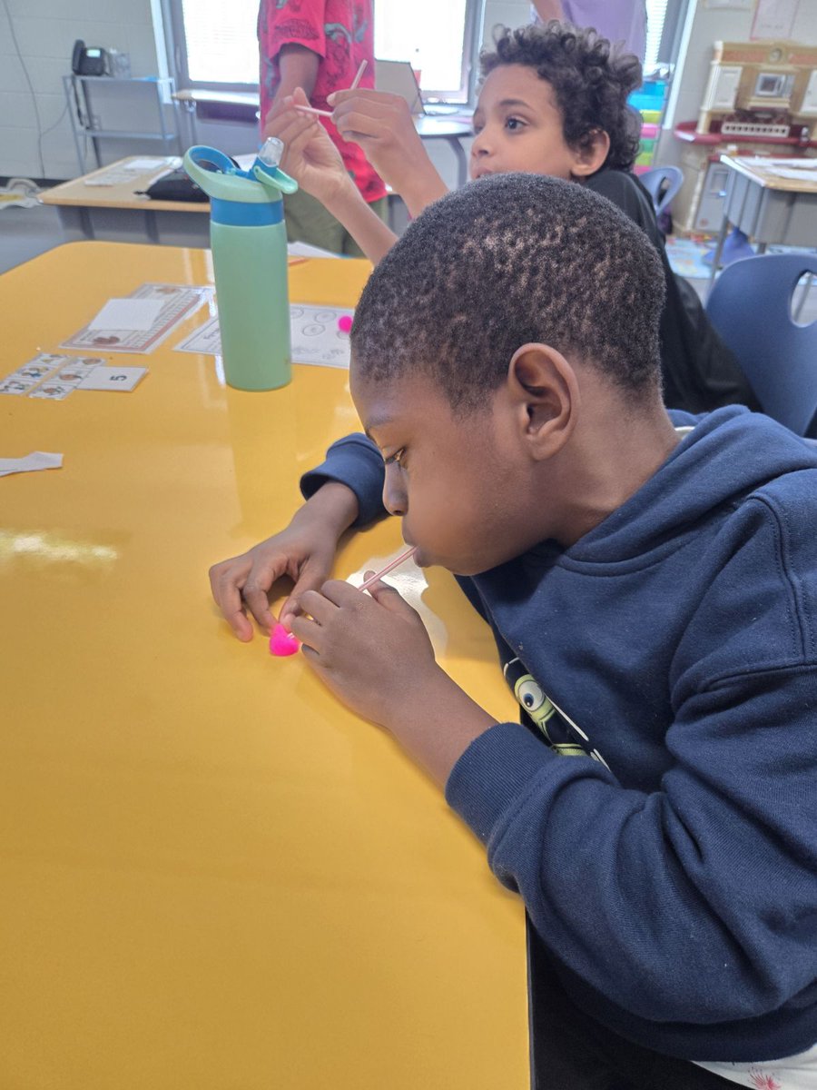 PREPRIDE's tweet image. These students used straws and pom poms to learn about force and motion.