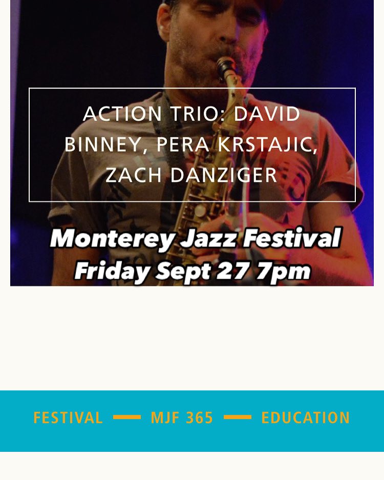 Playing the <a href="/MontereyJazz/">Monterey Jazz Festival</a> festival tomorrow at 7 pm.