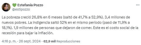 Colo_Skywalker's tweet photo. Si la pobreza estaba en 41,7% y ahora es 52,9% en realidad creció 11,2%. Usando tus números.

Ya mienten hasta en el mismo post, no hay que ir a buscar otro.

Te explico por si no sabías. Las medidas no frenen el 10 de diciembre de cada año y los números se reinician.

Lo que hicieron con la emisión los últimos años, siguen pegando. Pero claramente, como dijo el presidente y se evidencia en tu post… suman con dificultad.