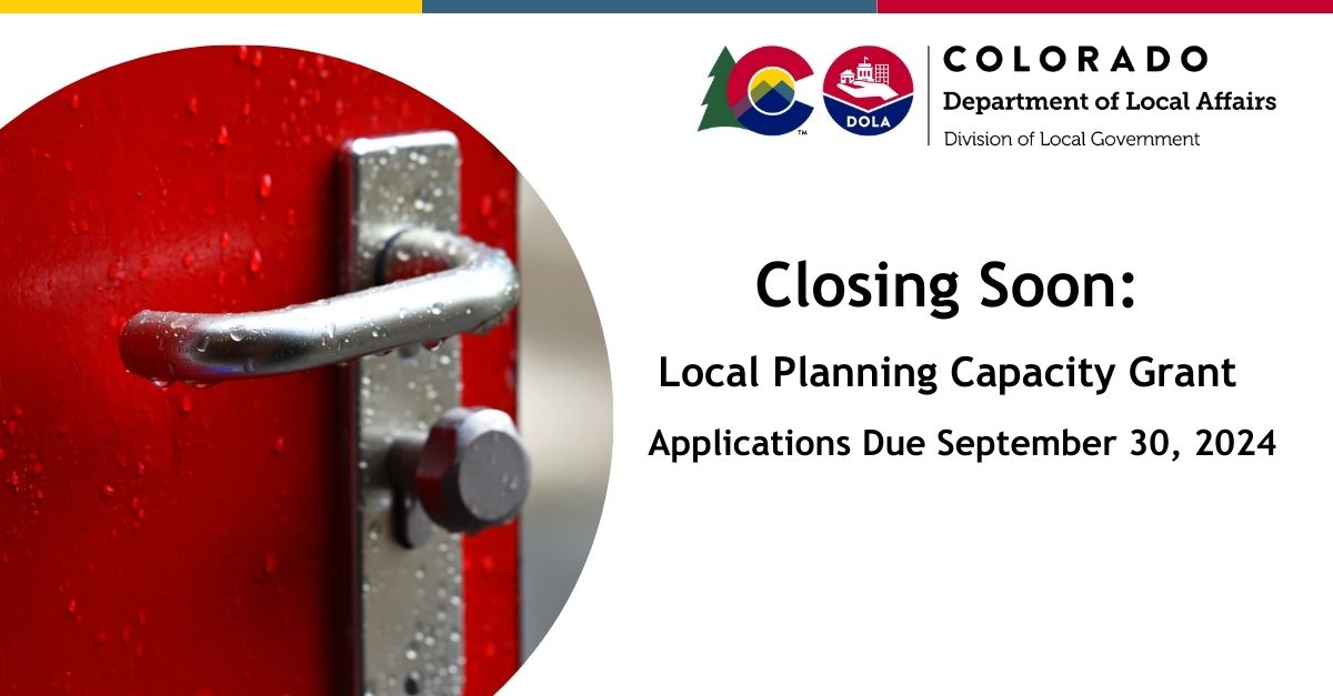 Last call for communities to submit their #Prop123 #LocalPlanningCapacity grant applications.

Applications are due Monday,9/30,  for applicants who have already scheduled a pre-application meeting.

Please visit the program website for more information:
dlg.colorado.gov/local-planning…