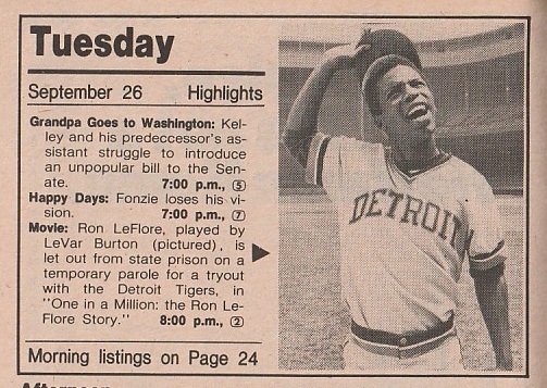 ChicagoTVGuides's tweet image. On this day in 1978
"One in a Million: The Ron LeFlore Story"
Fonzie goes blind.
Chicago Sun-Times TV Prevue.  September 26, 1978
