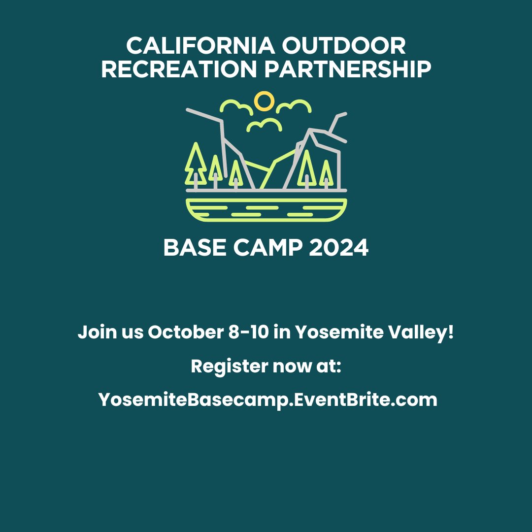 CAOutdoorRec's tweet photo. We still have tickets left for Base Camp 2024! Register Now: https://t.co/No9K4tO219

From October 8-10, take a break from the office and reinvigorate yourself in the work that you're doing by joining California Outdoor Recreation Partnership in Yosemite National Park! #BaseCamp https://t.co/iIFL4E8rMc