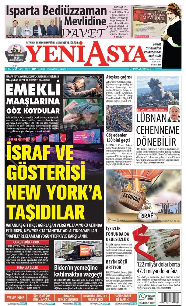 27 Eylül 2024 Yeni Asya 1. Sayfa buff.ly/2GjSHzr