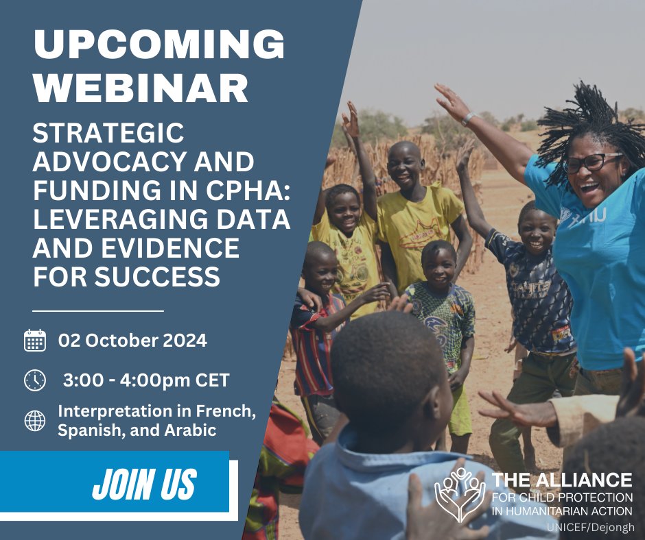 The Alliance (@cpie_global) on Twitter photo Last chance! Join this webinar on leveraging data & evidence to enhance #advocacy & #funding for #CPHA is happening tomorrow! 📊💡
🗓️ 2 Oct
⏰ 3PM CET
🌐 Interpretation in AR, ES, & FR!
🔗 us06web.zoom.us/webinar/regist…
#DataForProtection
<a href="/UNICEFInnocenti/">UNICEF Innocenti</a>
<a href="/together4girls/">Together for Girls</a>
<a href="/eu_echo/">EU Civil Protection & Humanitarian Aid 🇪🇺</a> Last chance! Join this webinar on leveraging data & evidence to enhance #advocacy & #funding for #CPHA is happening tomorrow! 📊💡
🗓️ 2 Oct
⏰ 3PM CET
🌐 Interpretation in AR, ES, & FR!
🔗 us06web.zoom.us/webinar/regist…
#DataForProtection
<a href="/UNICEFInnocenti/">UNICEF Innocenti</a>
<a href="/together4girls/">Together for Girls</a>
<a href="/eu_echo/">EU Civil Protection & Humanitarian Aid 🇪🇺</a>
