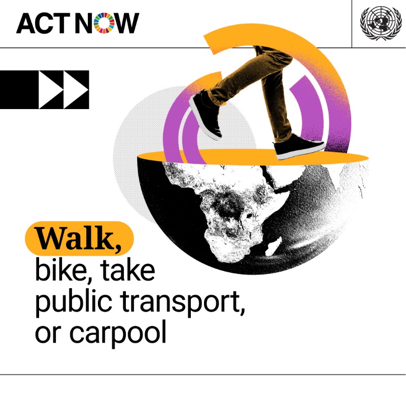 UN's tweet photo. Walking, biking &amp; using public transport are sustainable travel options that can significantly reduce your climate impact.

On Friday's #WorldTourismDay, swipe to discover other ways to make your travel more eco-friendly.