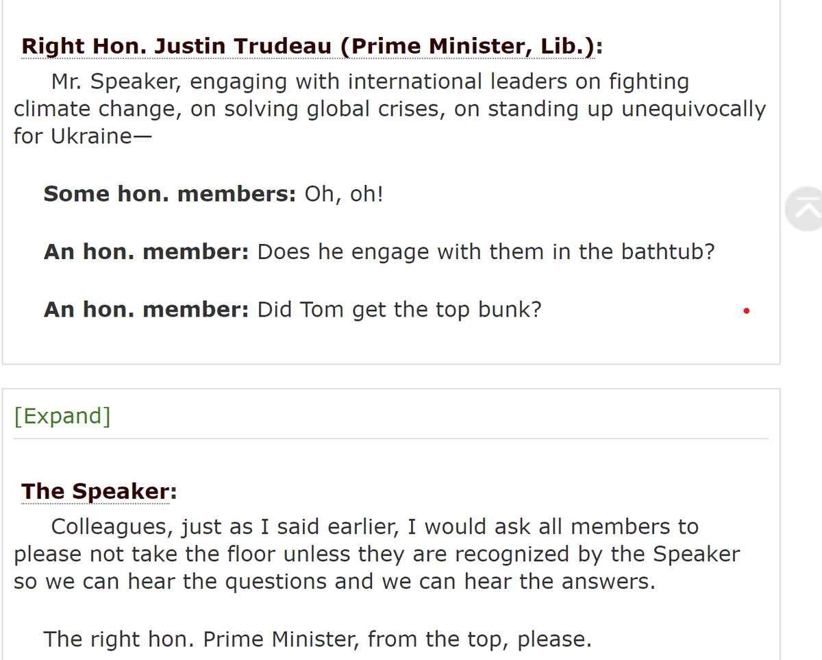 SherryRomanado's tweet image. I sit across from him and I can confirm he said it. And Michael Barrett made the comment about the bunk. I witnessed it myself and it is in fact captured in Hansard (though Hansard does not name the MPs who said it)