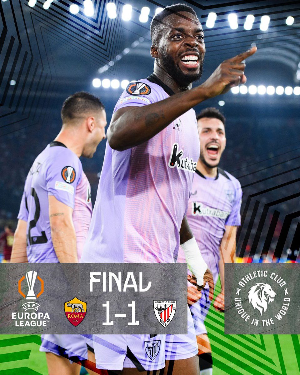 🔚 FINAL en el Olímpico de Roma

🦁 El <a href="/AthleticClub/">Athletic Club</a> rescata un punto de la capital italiana en uno de sus partido mas complicados de la liga clasificatoria.

⚽️ Se adelantó la Roma con un gol de Dovbyk que empató Paredes en el minuto 85.