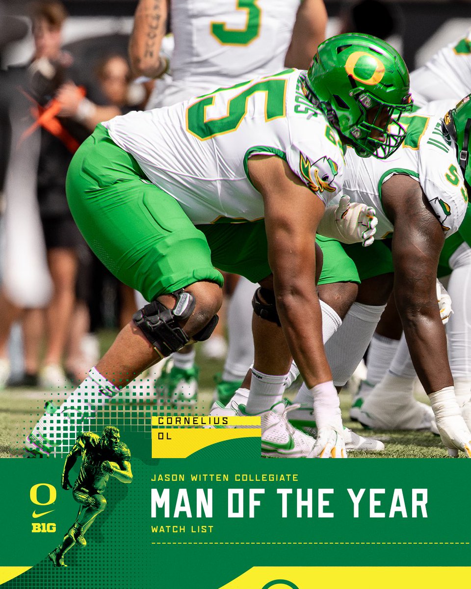 A leader on and off the field. 

Ajani Cornelius is on the watch list for the Jason Witten Collegiate Man of the Year Award. 

#GoDucks x <a href="/AJCornelius65/">Ajani Cornelius</a>
