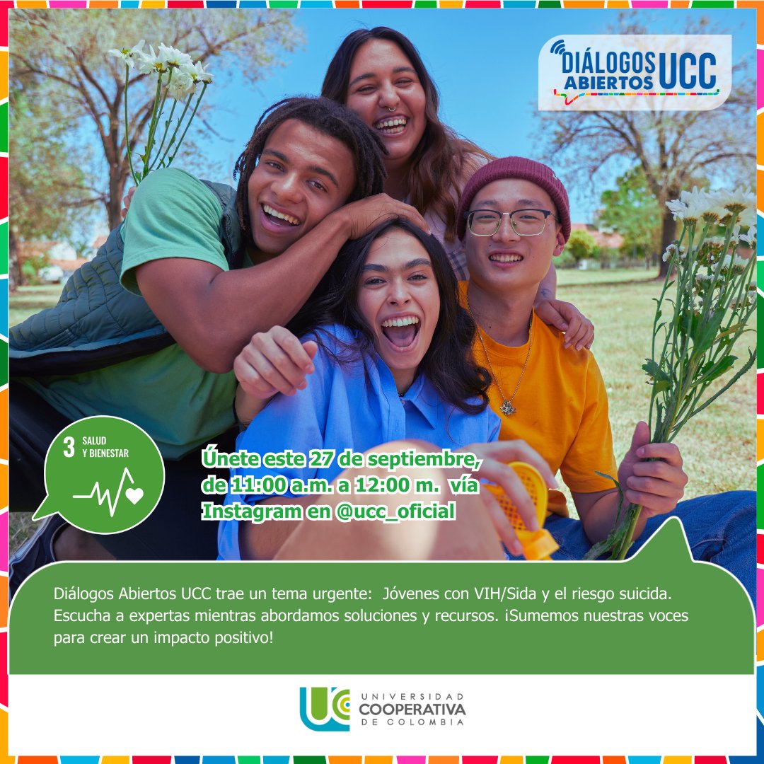 ¡Mañana en Diálogos Abiertos UCC!
Conversaremos sobre Jóvenes con VIH/Sida: Sus recursos para afrontar el riesgo suicida. Conéctate desde las 11:00 a.m. al Instagram Live de <a href="/ucc_oficial/">UCC Sitio Oficial</a>
#DiálogosAbiertosUCC #ODS #SaludMental <a href="/EdicionesUCC/">Editorial UCC</a> #LibrosUCC #OtraFormaDeLeerLaCiencia