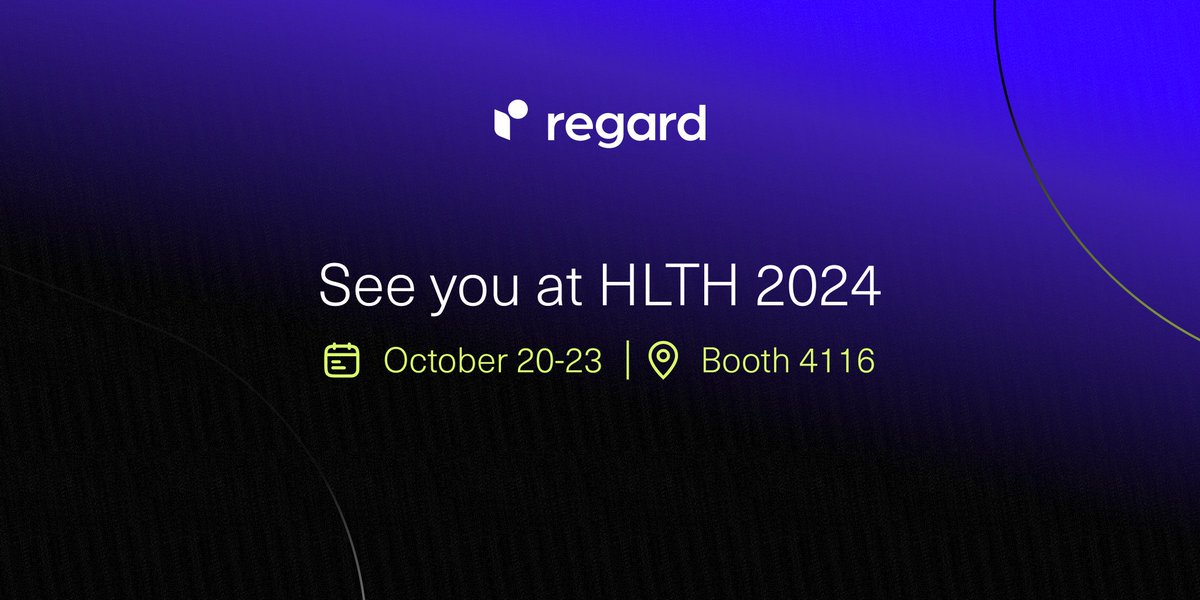 Who’s ready for the 2024 <a href="/HLTHEVENT/">HLTH</a> in Vegas, 10/20 to 10/23?

The Regard team can’t wait to share our solutions &amp; connect with industry leaders!

Look out for booth #4116 in the AI pavilion to grab some swag, have a meaningful conversation &amp; enter our Regard Raffle! #HLTHUSA