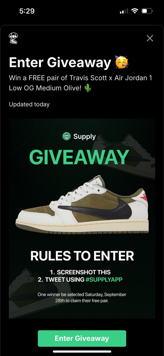 ecread's tweet image. I just entered the #SupplyApp Travis Scott Giveaway! Download the app to enter: thesupply.app/x