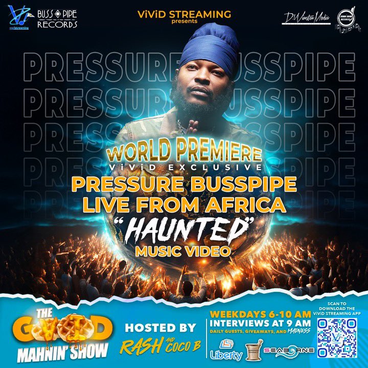 Tomorrow @ 10 VI time we got the INTERNATIONAL Reggae Superstar <a href="/Busspipe/">Pressure Busspipe</a> checking in on <a href="/ViVidStreaming/">ViVid Streaming</a> from South Africa with the World Premiere visuals for his latest HIT Haunted produced by Dwight Winston Media and if Dwight do it, it WICKED!