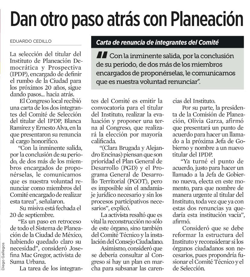JosefinaMacG's tweet image. Cuestionar la necesidad de órganos ciudadanos en el  @PlaneandoLaCDMX y sugerir una reforma en este sentido, es negar la posibilidad de una planeación participativa.  Solicitamos al @Congreso_CdMex @oligarza3 iniciar los procesos definidos en la #Constitución de #CDMX para #IPDP.