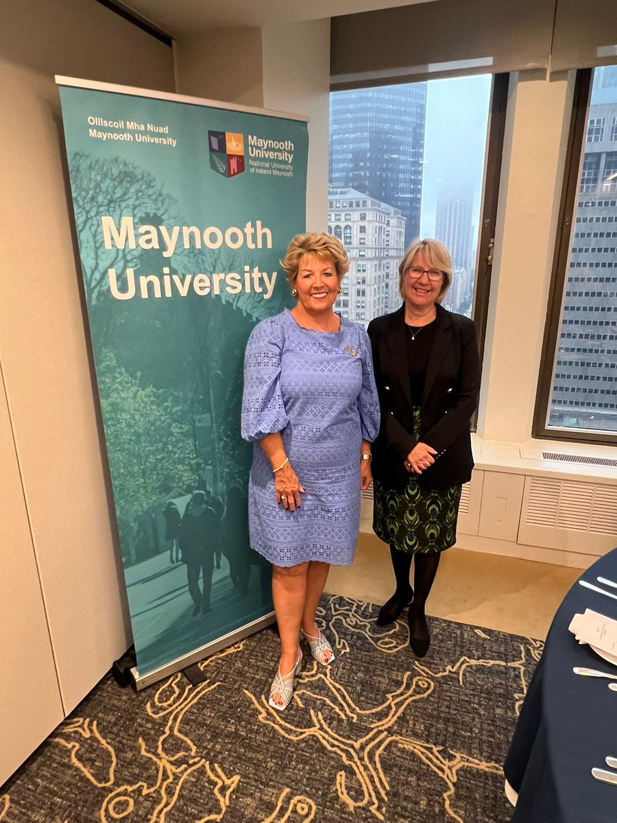 IrelandAmbUSA's tweet photo. After a busy week in NYC accompanying the @PresidentIRL, Taoiseach @SimonHarrisTD and Tanaiste @MichealMartinTD I wrapped up in support of my Alma mater @MaynoothUni joining University President Eeva Leinonen, developing new affiliations and finding new friends. https://t.co/izp1UxRus2