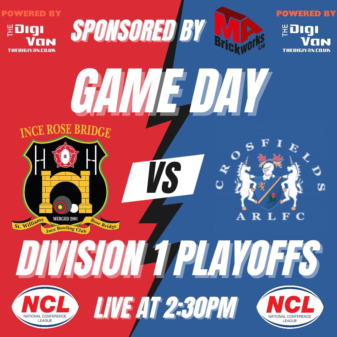 🏉 Playoff Time! Ince Rose Bridge vs Crosfields 🏉

It’s National Conference Division 1 playoff time as Ince Rose Bridge Open Age Rugby welcomes Crosfields to Pinfold Street for an exciting home tie at Ince Rose Bridge Sports and Community Club! 🏆

📅 This Saturday