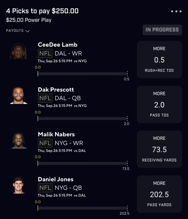 JuicedBetsEV's tweet photo. PrizePicks Thursday Night Football Slip + Giveaway🏈

If we cash out for a 10x on this slip and get over 150 ❤️'s + RT's on this post, we will giveaway $125 to TWO people💰

Must follow @OxJuiced 🫡 Good Luck🤞

Link to tail: https://t.co/AjxJsT4a2Y