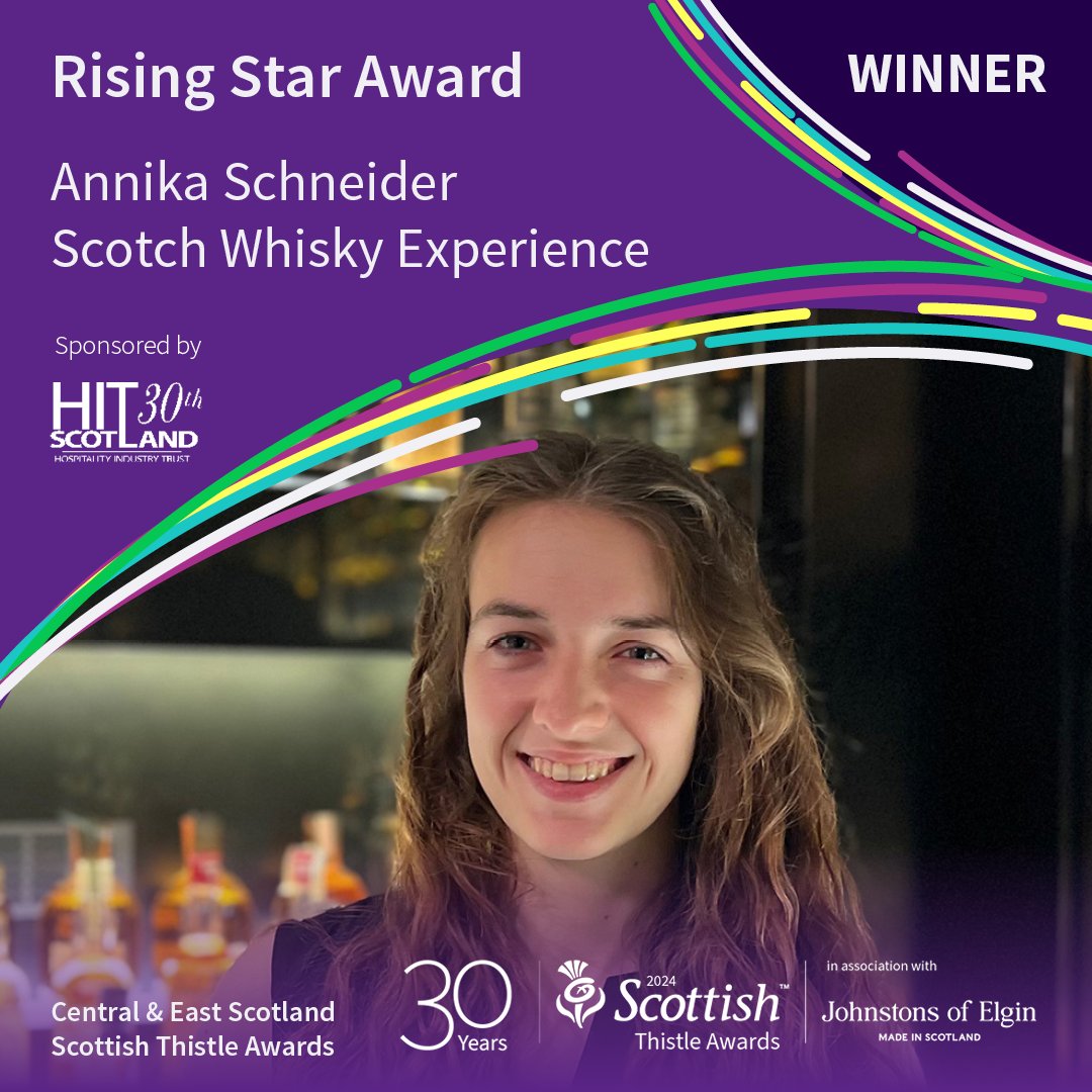 VisitScotland News (@visitscotnews) on Twitter photo Our penultimate award is a new one, the Rising Star Award sponsored by <a href="/HITScotland/">HIT Scotland</a>. Well done to Annika Schneider from <a href="/ScotchWhiskyExp/">The Scotch Whisky Experience</a> #ThistleAwards Our penultimate award is a new one, the Rising Star Award sponsored by <a href="/HITScotland/">HIT Scotland</a>. Well done to Annika Schneider from <a href="/ScotchWhiskyExp/">The Scotch Whisky Experience</a> #ThistleAwards