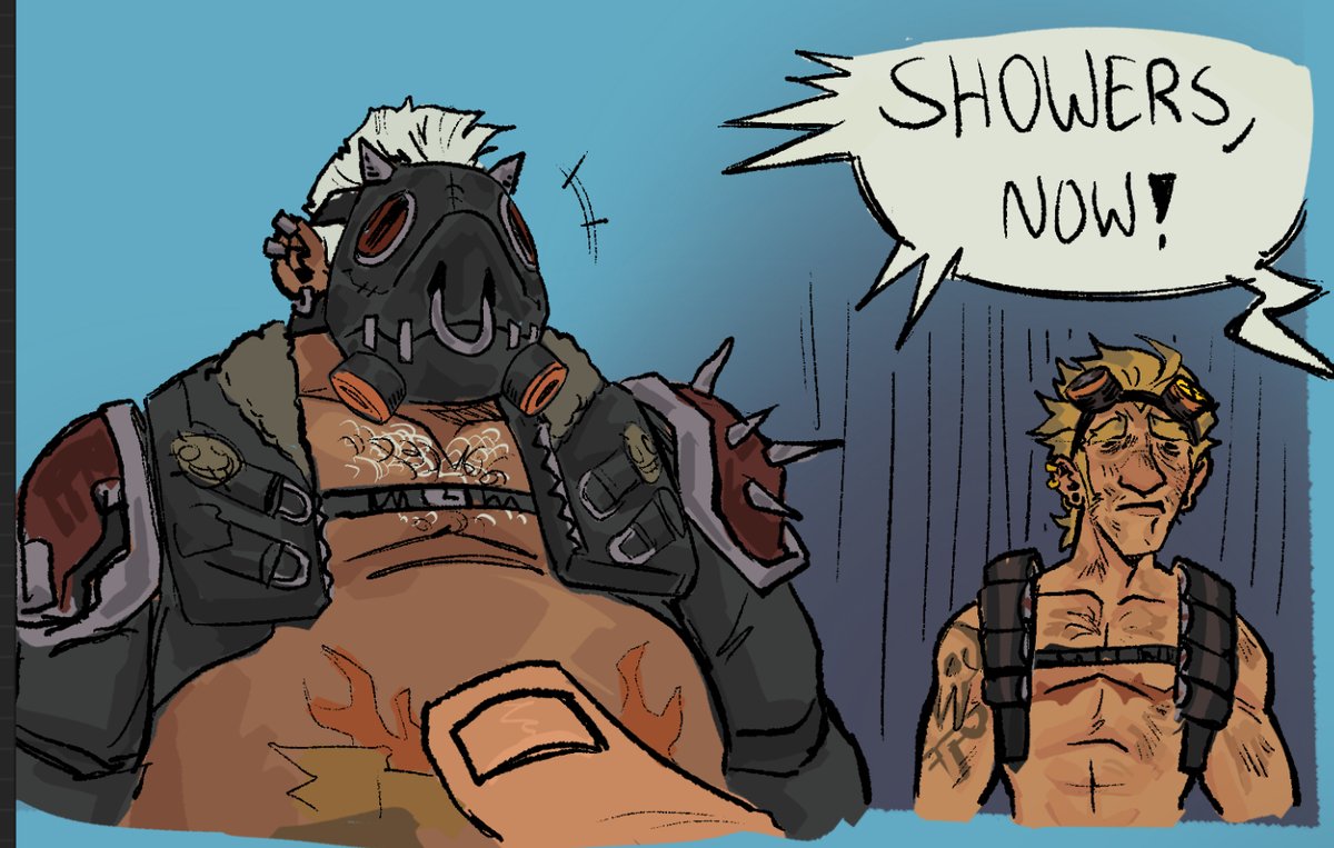 sockensuppee's tweet photo. If these two wver join overwatch, trust junkrat will be forced to shower https://t.co/F9RpPo5nzD