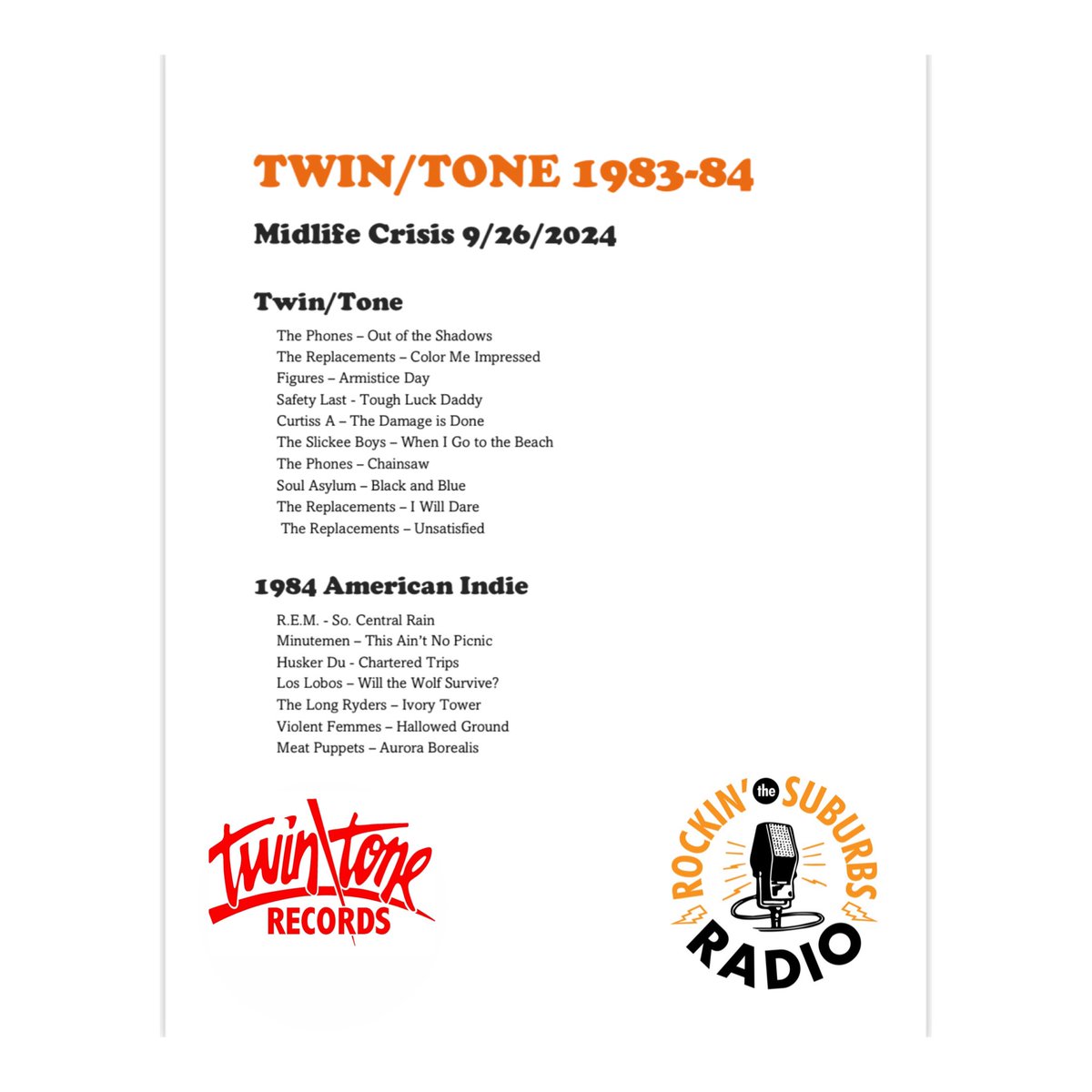 Here’s the playlist from Midlife Crisis.  Catch the replay on Mixcloud at mixcloud.com/RtSRadio/unkno…