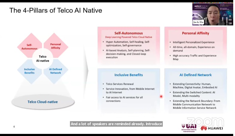 Mg. Jack Hu: "Esta red IA nativa es autónoma, es un inteligencia que ofrece una experiencia personalizada, contiene beneficios incluidos,  y permite extenderse a otras redes"

#ciiti #arquitectura