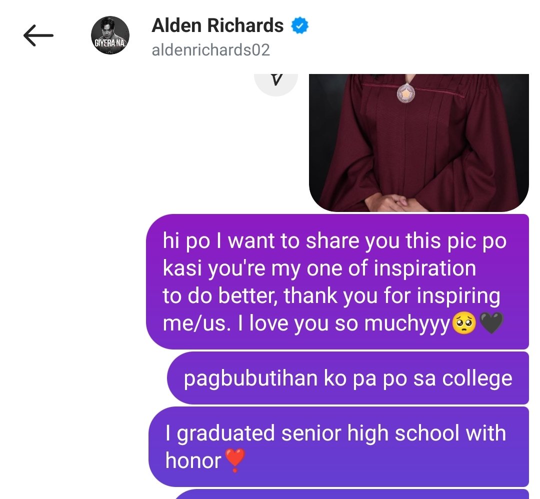 rfjbeybi's tweet photo. I just wanted to share this milestone with you @aldenrichards02 please know that you inspire me in so many ways. I finally say that I made my promise na pag bubutihan ko pa sa college hehe I graduated as Magna Cum Laude; this is also the reason why I'm inactive here 🥹🩷 https://t.co/DkyS5mR2we
