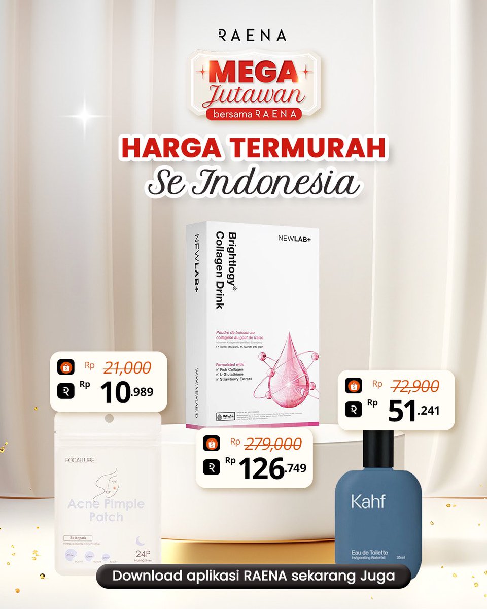 OfficialRaena's tweet photo. ‼️ PROMO BRUTAL DI APLIKASI RAENA ‼️

Ini nih yang dari kemarin mengguncang X RAENA, di Mega Jutawan kamu akan dapetin harga produk skincare, bodycare bahkan parfume dengan harga miring ✨ 

Langsung download aplikasi RAENA sekarang di appstore / playstore kamu, Beautypreneurs! https://t.co/y3f7FyjYLb
