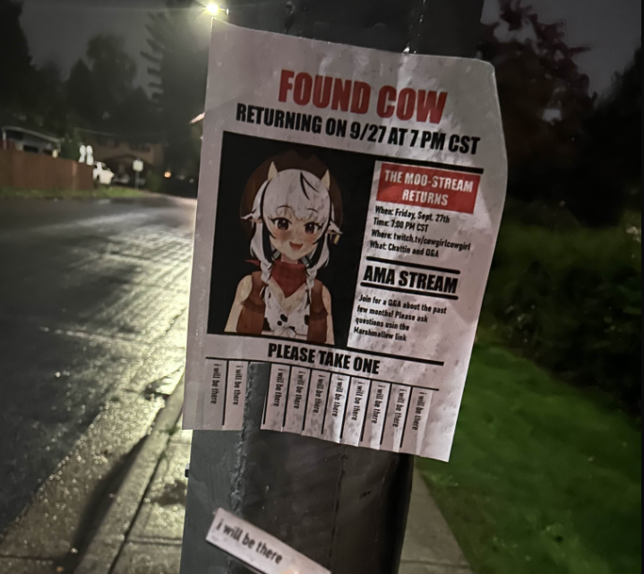 Megoman61's tweet photo. i dont know where i am, ive been walking for 2 days straight but i found this poster, i dont know what a "cowgirlcowgirl" is but ive got nothing better to do then be there.
#moostreamreturns https://t.co/loe46II9aI