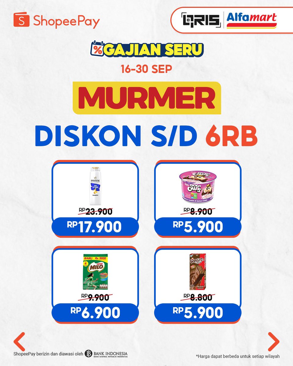 ShopeePay_ID's tweet photo. Selangkah menuju Alfamart dan Alfamidi, bisa dapet promo MURMER s/d 11RB!
Yuk, langsung serbu aja produk pilihan dan dapatkan diskonnya~~
#ShopeePay #PromoShopeePay https://t.co/EyCtiBkA9Z