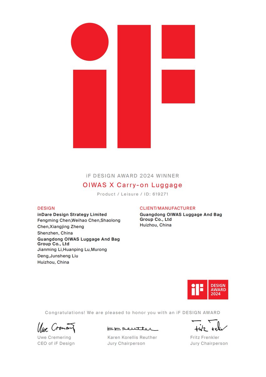 oiwas_official's tweet image. We are delighted to announce that our product OIWAS x Carry On Luggage has won the IF Design Award 2024!🎉 
#ifdesignaward2024 #ifdesign #designaward #productdesign #oiwasluggage