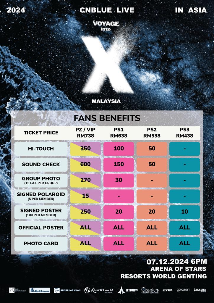 MyKpopHuntress's tweet photo. 2024 CNBLUE LIVE IN ASIA - VOYAGE into X MALAYSIA 🇲🇾

📅 7 DEC 2024 (SAT) (6PM)
📍Arena of Stars, Resorts World Genting

✨️ Ticket OPEN ✨️
 
📅 4 OCT 2024 (FRI) (11AM)
🎟💰 (PZ/VIP) RM738, (PS1) RM638, (PS2) RM538, (PS3) RM438
🔗 https://t.co/02iigDGKSB 
🔗 https://t.co/ceS6QjxpzN

By Absolute Technical Production & Sparkling Star

#cnblue #CNBLUEinKL #CNBLUEinMY #CNBLUELIVEvoyageintoX @FNC_ENT @official_CNBLUE