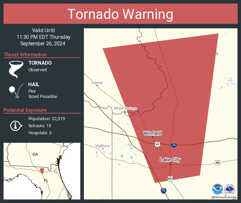 NWStornado's tweet photo. Tornado Warning including Lake City FL, Watertown FL and  Five Points FL until 11:30 PM EDT https://t.co/NPVNHxJJ0j