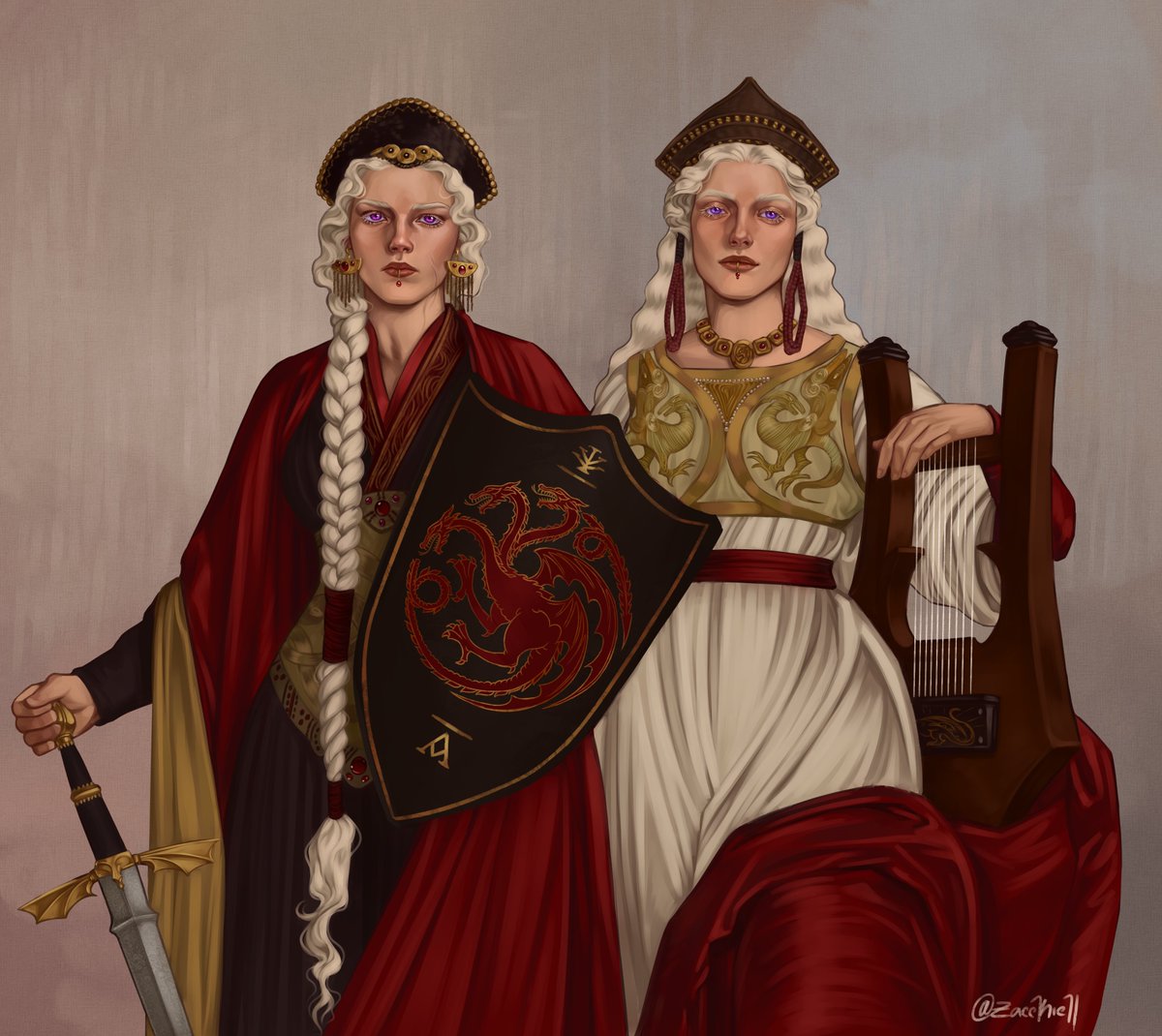Zacckiell's tweet image. Visenya and Rhaenys of House Targaryen
#ASOIAF #fanart #HouseOfTheDragon #GameOfThrones