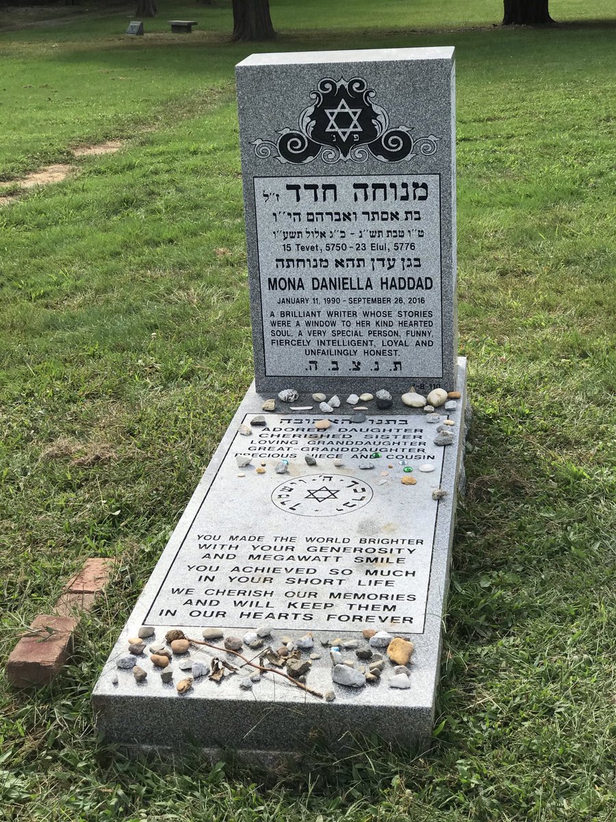 estherkhaddad's tweet photo. Today we visited Mona’s tomb. It was more painful than the previous years. Our son cleaned the tomb with his tears. It broke my husband and me to see that. 2922 days since Mona took her own life after her last 4 phone conversations with #ScottMuirMD #CarleneMac, and an email that shows threats.
What did they tell Mona? We will never know. We know they lied about having spoken to Mona. On 9/26/2016 they denied having spoken to Mona (we have affidavit from someone who asked).
My eyes burn from so much crying.
The stones and shells represent the visitors who went to her tomb.
#grief #childloss #bereavement #justice4mona #deathanniversary #yahrzeit